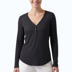 Athleta Wind Down Sleep Top Black Ribbed Henley Women Size M NWT